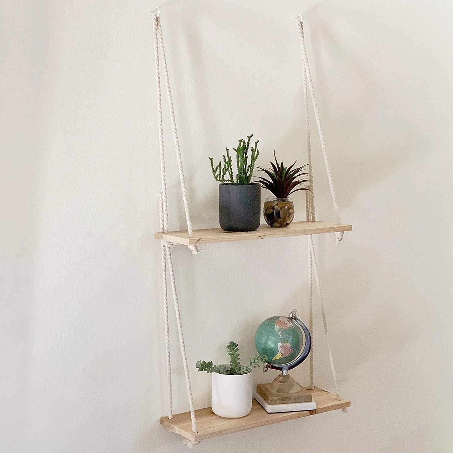 Wooden Rope Swing Wall Plant Tray