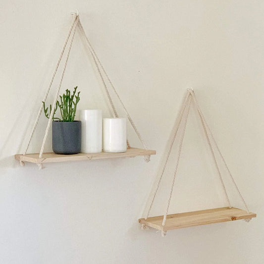Wooden Rope Swing Wall Plant Tray