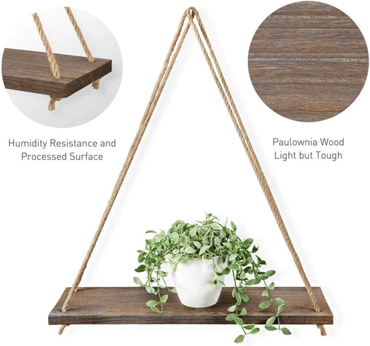 Wooden Rope Swing Wall Plant Tray